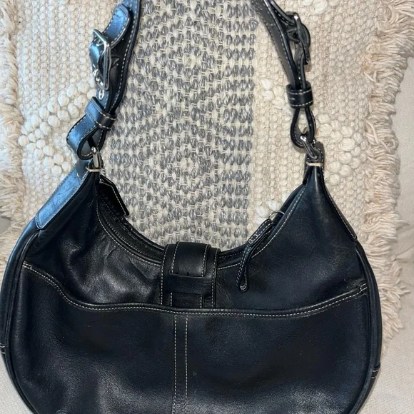 Y2K Vintage Coach Black Leather Hobo Bag RARE - Picture 4 of 5